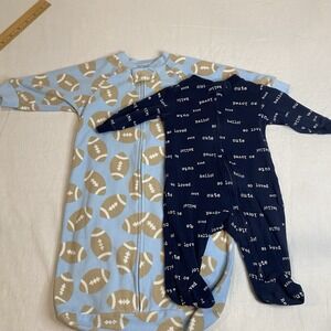 2pc CARTERS baby boy SLEEP SACK Blue Football 3m Infant soft fleece